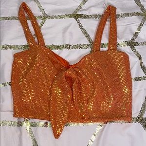 Pinkish Orange Tie Crop Top